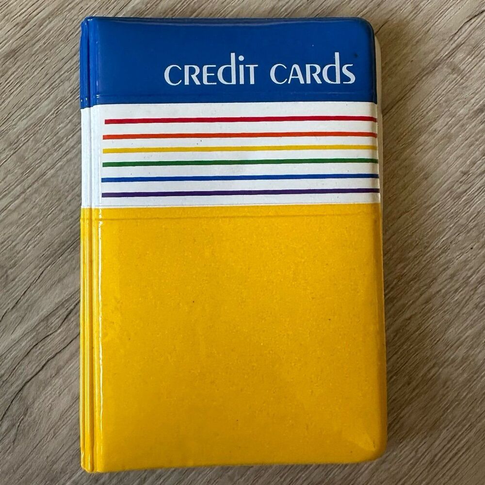 Vintage 1980s Card Sleeve Album Puffy Plastic Yellow Blue Rainbow Stripes